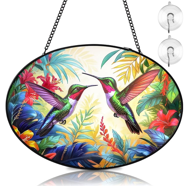 Colgante de Vidriera Ovalado REMIAWY con Colibrí de 23 cm