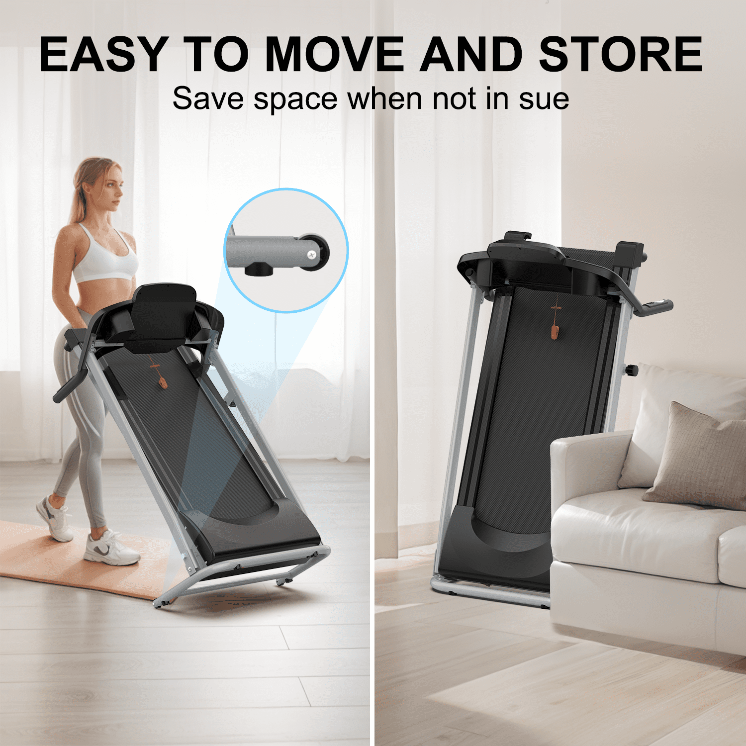 OBENSKY Foldable Electric Treadmill for Home, 2.5HP Quiet Portable Folding Small Treadmill, 7.5 MPH, LED Display, Heart Rate Senso