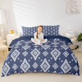 thumbnail image 2 of jejeloiu Aztec Geometric Duvet Cover Queen For Men Women,Boho Diamond Queen Bedding,Navy White,Navy Blue Reversible,3-Piece,1 Duvet Cover and 2 Pillowcases, 2 of 6