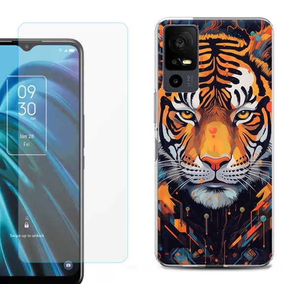 OneToughShield ® for TCL 40 XE 5G Shockproof Fashion Phone Case, with Tempered Glass Screen Protector - Cyberpunk Tiger