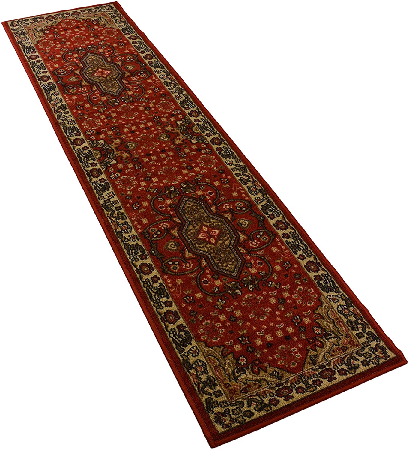 Traditional Medallion Oriental Design Red Color Rug Runner Printed Slip Skid Resistant Rubber Back 2 x 7 Runner Rug(Red, 23" x 7')