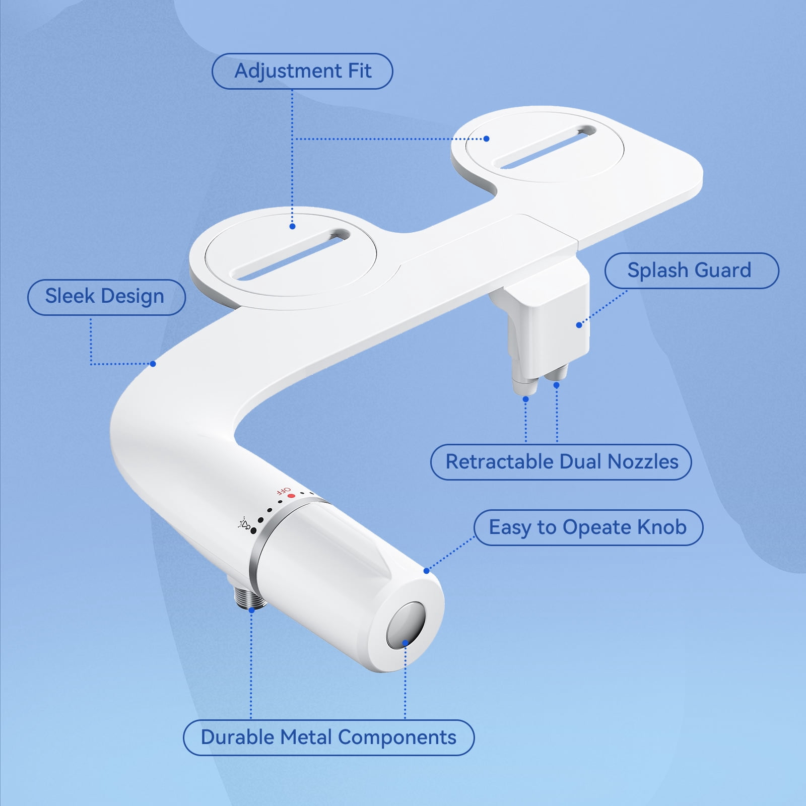 HOROW Ultra-Slim Bidet, Non-Electric Dual Nozzle Feminine Wash Fresh Water Sprayer, Adjustable Water Pressure, Bidet for Toilet Seat Attachment, Stainless Steel Inlet Badays