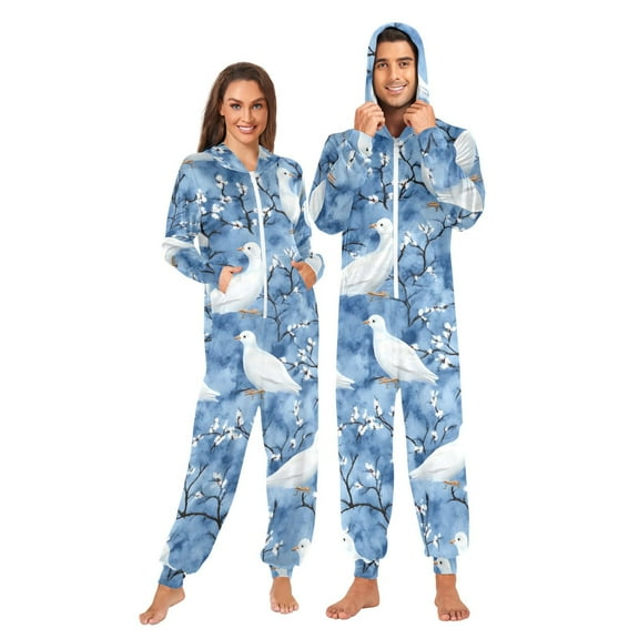 Doves Pattern Adult onesie Pajamas, Crystal Velvet Ultra Soft Warm Jumpsuit for Men and Women