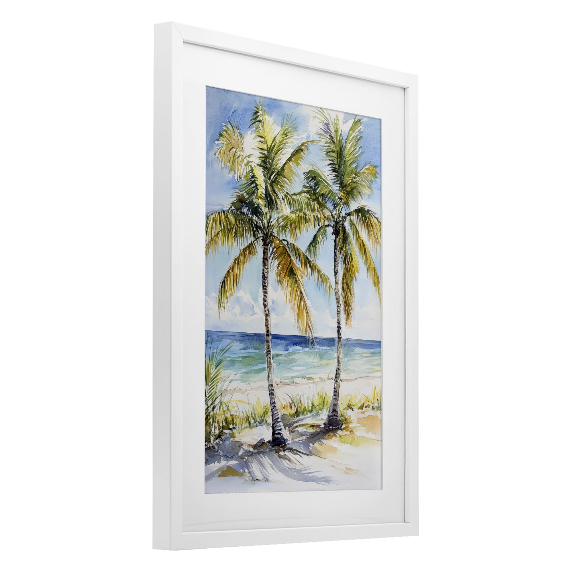Stupell Industries Sandy Palms Duo Ocean View White Framed Print Under Glass, design by Petal Prints Design
