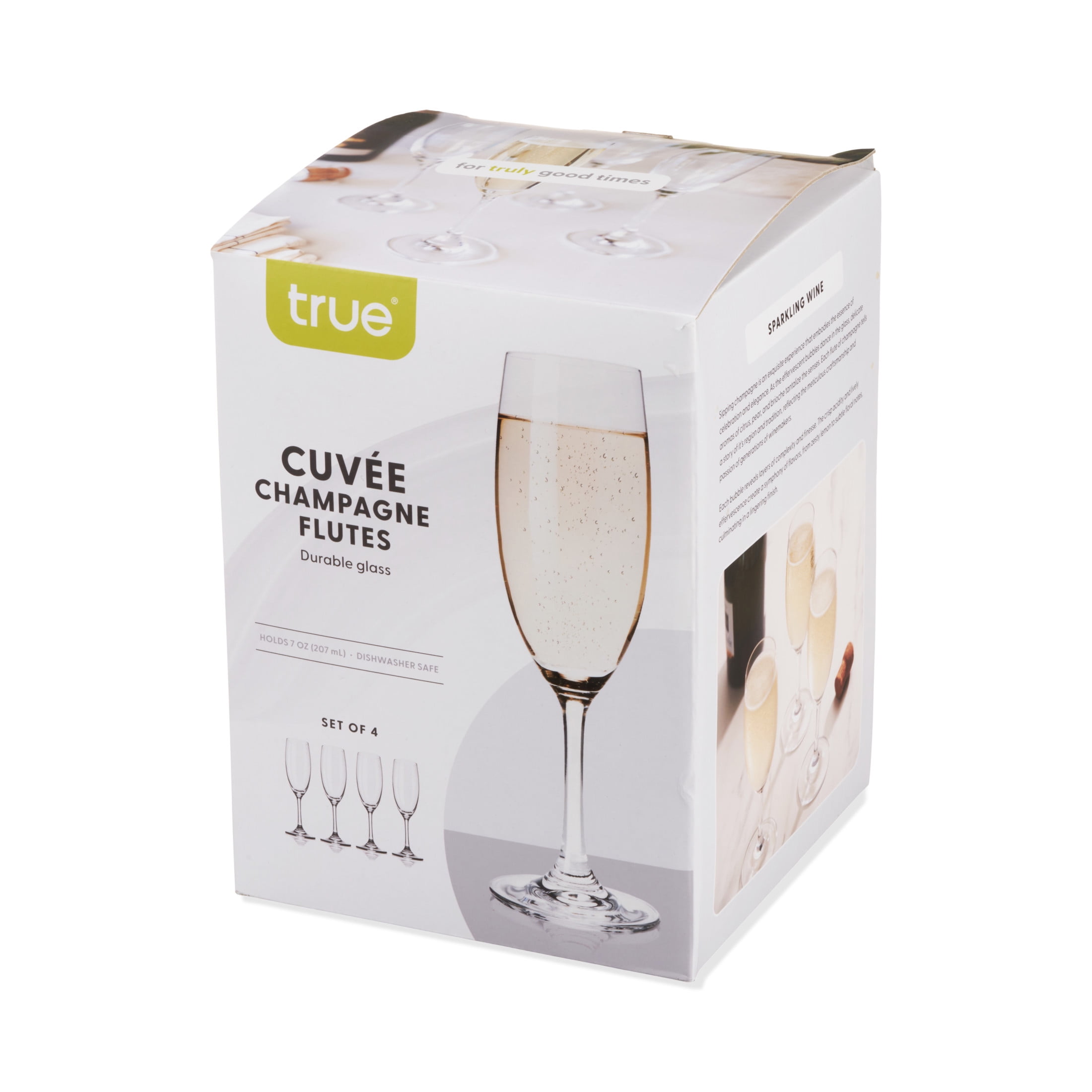 True Cuvee Champagne Flutes, Champagne Glasses for Home Bar, 7 oz, Set of 4