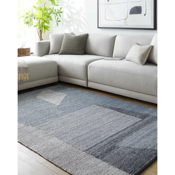 Hauteloom Yatin Recycled Material Living Room, Bedroom Patio Outdoor Area Rug - Southwestern - Slate Gray, Charcoal, Steel Blue - 2' x 3'