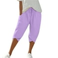 thumbnail image 2 of Purple Linen Pants Women's Knee Length Short Pants Ladies Loose Casual Solid Color Shorts Sweatpants Womens Fashion, 2 of 6