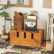 Topbathy Desk Cable Organizer Box Wooden Cord Management for Home and Office