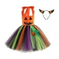 thumbnail image 2 of XQYLOS Girls Tulle Dress Pumpkin Flannel Sleeveless Halloween Outfit Tutu Cute Orange Kids Clothes Skirt Set, 2 of 9