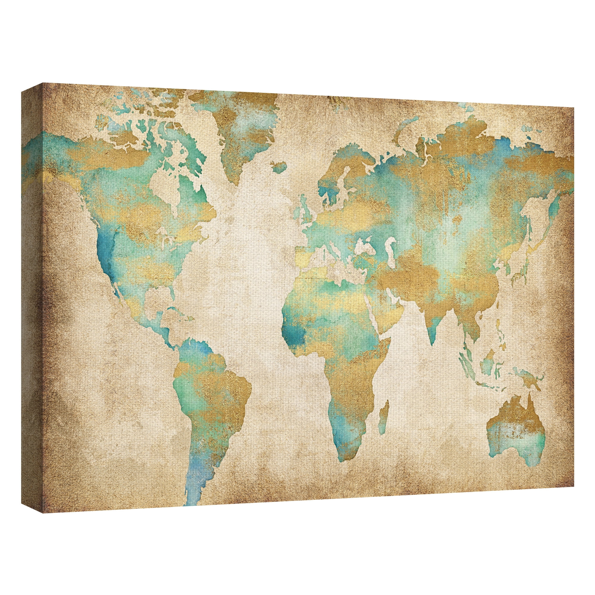 Masterpiece Art Gallery Golden World Map By Willowbrook Fine Art Canvas Art Print 30" x 40"