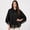 Black, variant on Faux Suede Fringe Hem Cape Poncho Jacket