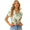 thumbnail image 1 of CamiEstampaCon Hojas Florales Hawaianas ManCorBotón Abajo Vintage BluTop PlaPaMujeres Beige L, 1 of 5