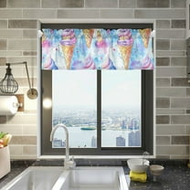 Yayeee Kitchen Valance Rod Pocket 54" x 18" Living Room Window Curtain, Watercolor Ice Cream Pattern