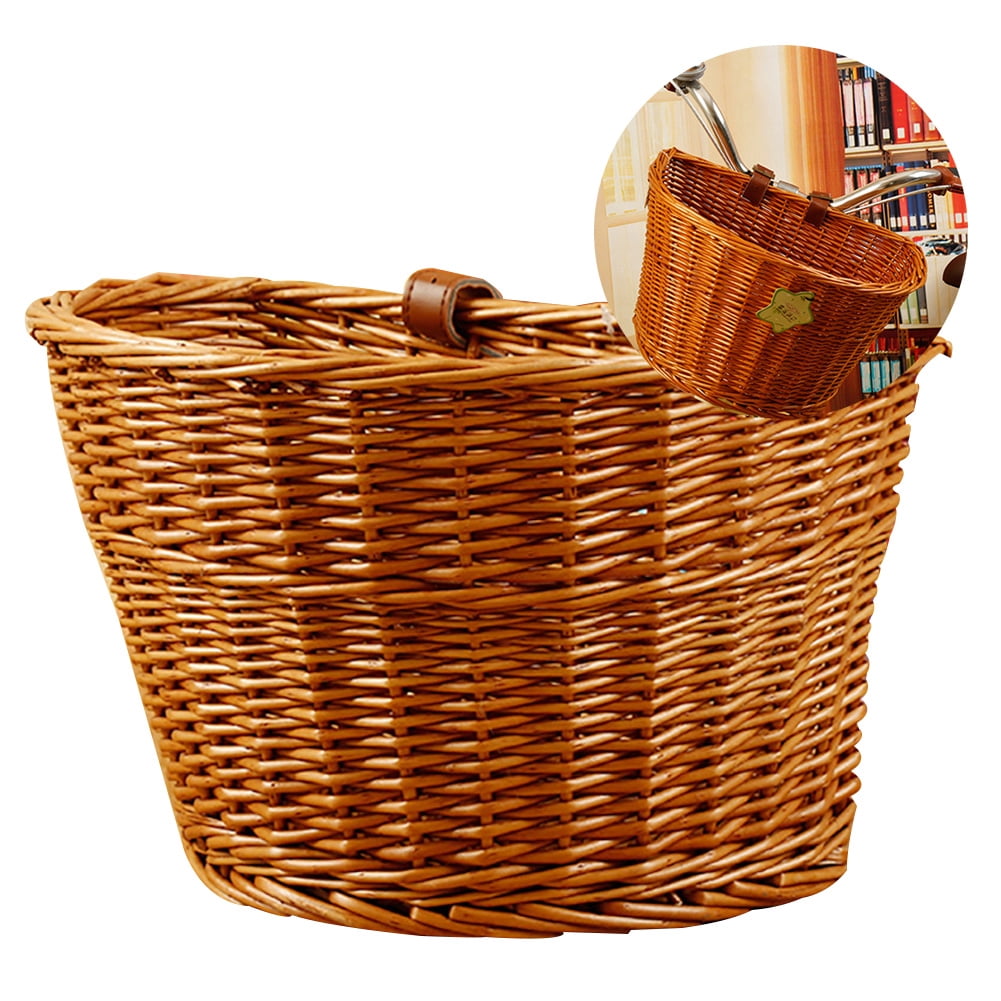 UDIYO Bicycle Basket Weather-resistant Large Capacity Wicker Hand Woven Front Bike Basket Cycling Accessory