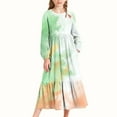 thumbnail image 1 of Vestido infantil de poliéster con estampado degradado, manga larga, cuello redondo, bolsillos laterales, falda larga para niña, 1 of 6