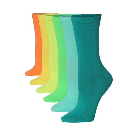 Tipi Toe Womens Premium Color Mix Crew Socks - Classic & Bright 6-Pack