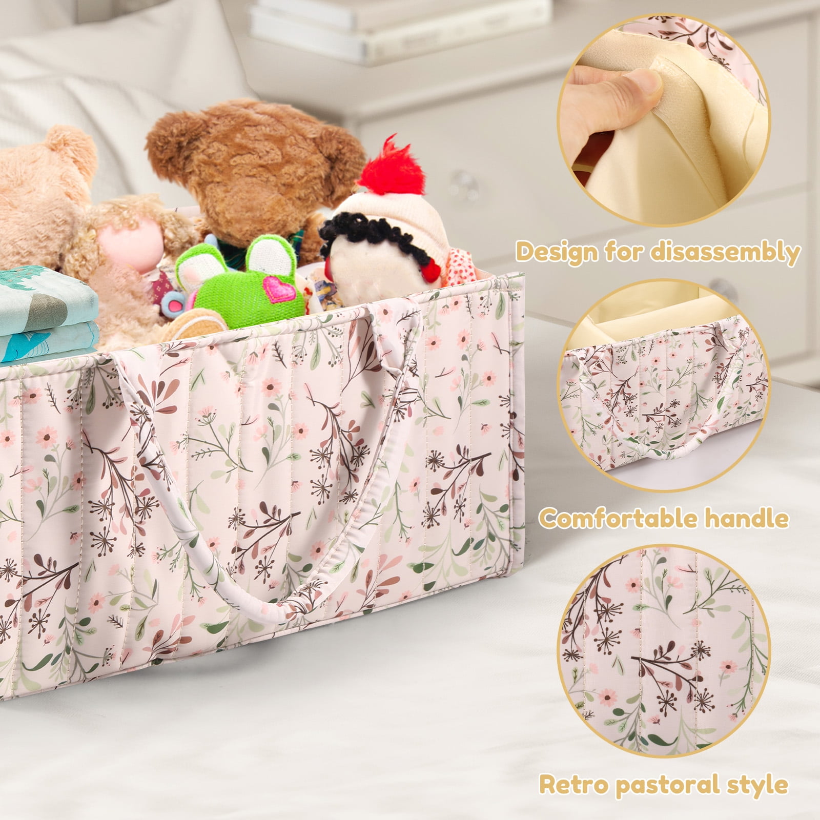 Floral Diaper Caddy Organizer, Stylish Nursery Storage Basket, Gift for Baby Shower, Baby Registry Must Have, Newborn Essentials