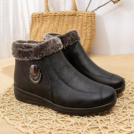 

Special Offers Juebong Cotton Shoes Plus Velvet Warmth Flat Ankle Boots Shoes Soft Bottom Non-Slip Women s Shoes Black 7.5