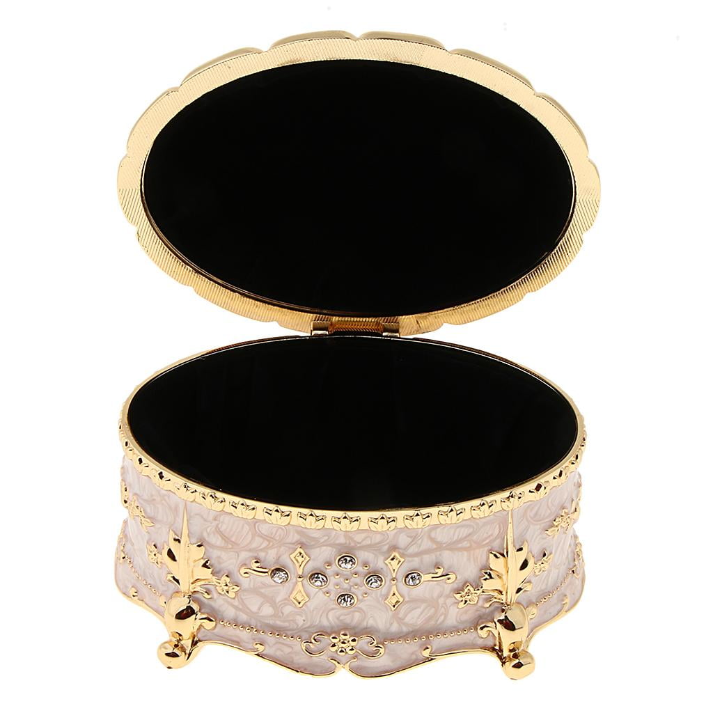 Retro Enamel European Style Oval Trinket Chest Jewelry Box Organizer