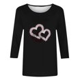 thumbnail image 4 of ZHYou Womens T-Shirts Valentine's Day Loose Fit 3/4 Sleeve Valentine's Day Printed V-Neck Casual Soft Spring Summer Shirts,Black,2XL, 4 of 4