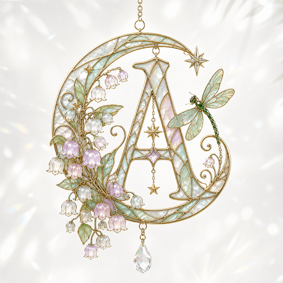 Initial Suncatcher Celestial Floral Monogram Acrylic Window Hanging for Birthday Gifts