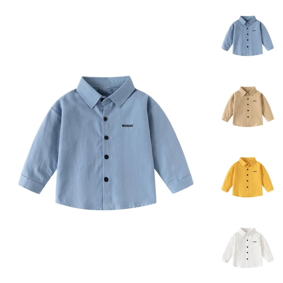 Boys Girls Shirts Spring Fall Fashion Casual Long Sleeve Button Down Lapel Collared Dress Shirt