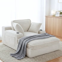 EOP 67'' Modern Oversized Chaise Lounge Chair Indoor, Plush Boneless Cloud Couch with Side Pockets & Cup Holders, Comfy Corduroy Sleeper Couch with Removable Pillows for Living Room, Beige