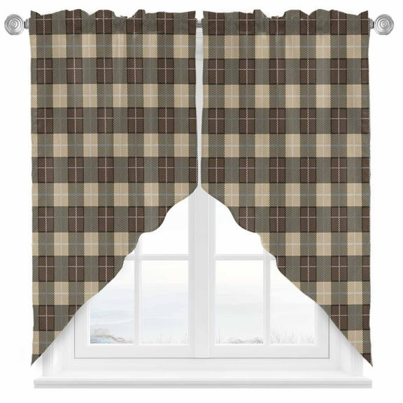 Brown Buffalo Swag Valances for Windows 2 Pack Lattice Swag Kitchen Curtains 36 Inches Long Rod Pocket Short Window Treatment for Kitchen Bathroom 28"x36"