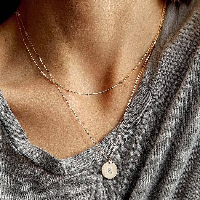 Gold Initial Layered Necklaces for Women, 14K Gold Plated  display picture 1