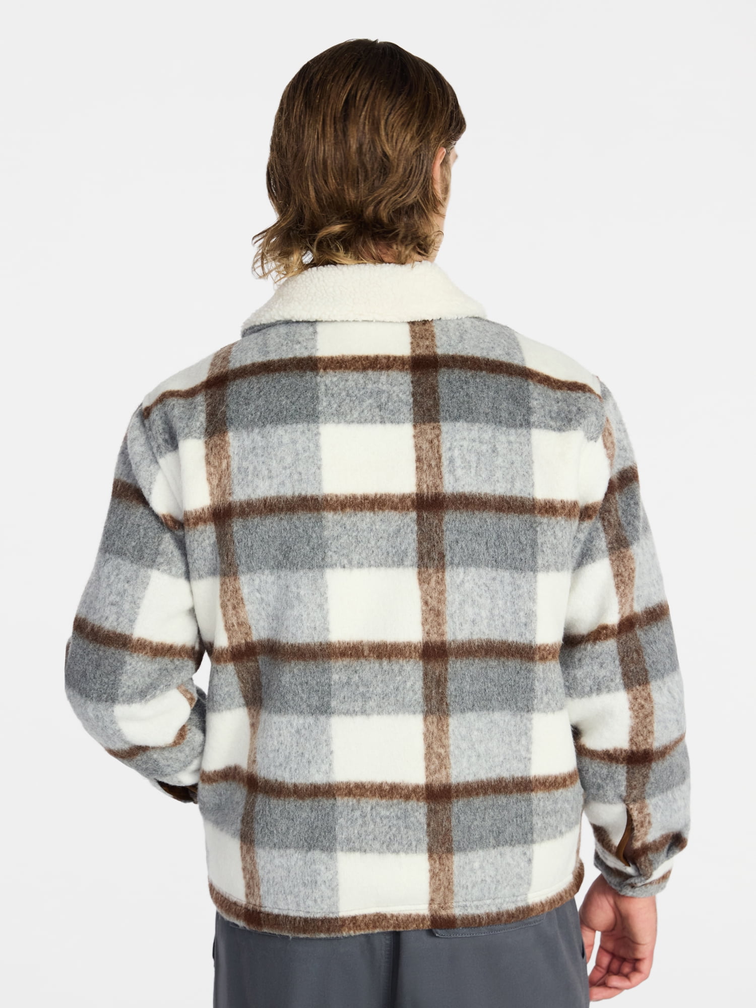 No Boundaries High-Pile Fleece Lined Plaid Overshirt, Men’s and Big Men’s