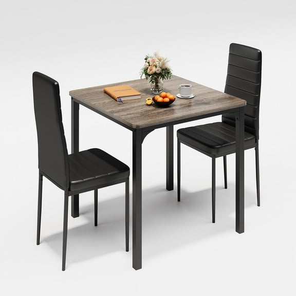 Aiho Modern Dining Table Sets with PU Leather Chairs for 2 For Home, Kitchen, Living Room, Restaurant, Small Space , Gray