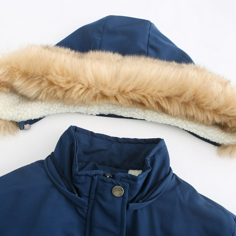 Hanzidakd Women's Winter Coat with Faux Fur Hood Parka Jacket Women's Plus  Size Winter Thickened Fleece Hooded Puffer Coat Blue M