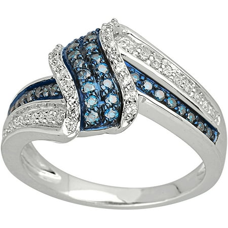 1/2 Carat T.W. Blue and White Diamond 10kt White Gold Bridge Ring
