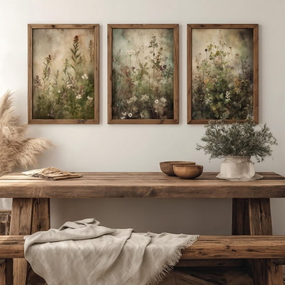 Set Of 3 Botanical Prints, Cottagecore Decor, Moody Floral Wall Art, Nature Aesthetic, Vintage Gallery Set, Antique Flowers Paintings, Modern Wall Decor Set 3 Prints, Poster Only