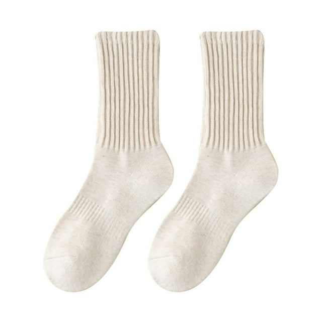 GDREDA Ankle Socks Women's Fall/winter Thick Hoop Socks Thermal High Stocking Socks Beige,One Size