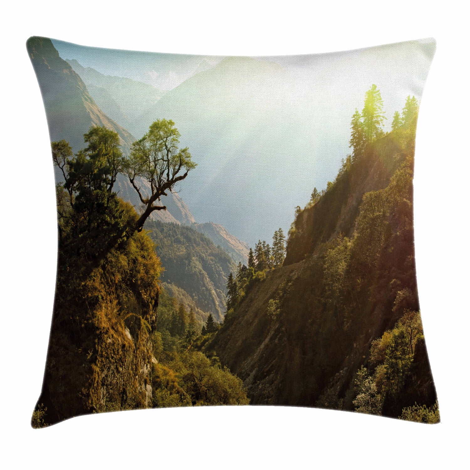 Landscape Throw Pillow Cushion Cover, Forest Nepal Himalaya Mountains