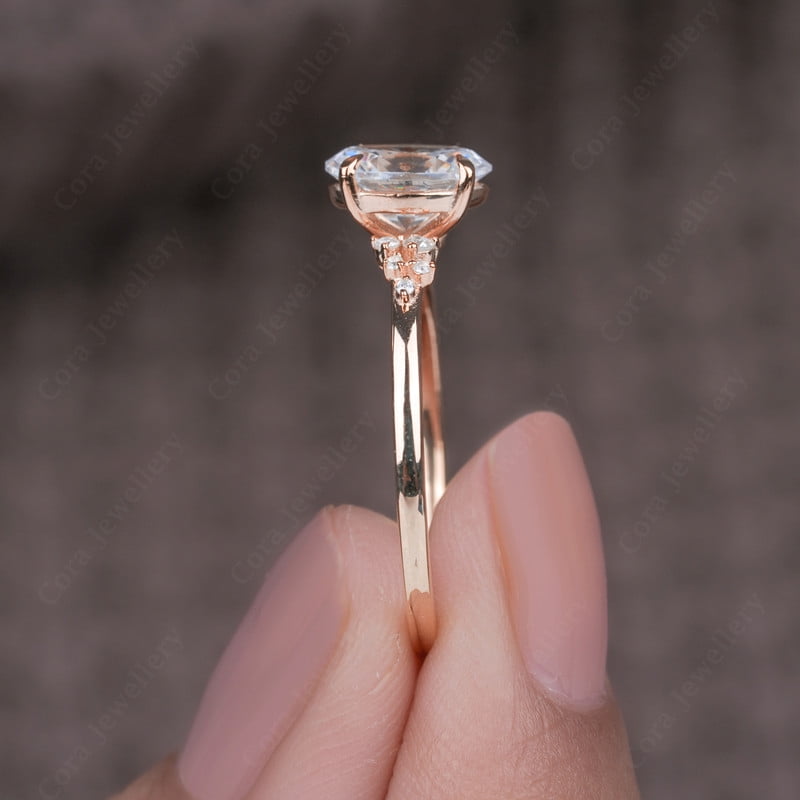Cora Jewellery 1.35TCW Sonw Drift Oval Moissanite Engagement Ring for Women, 14K Rose Gold, 12 US