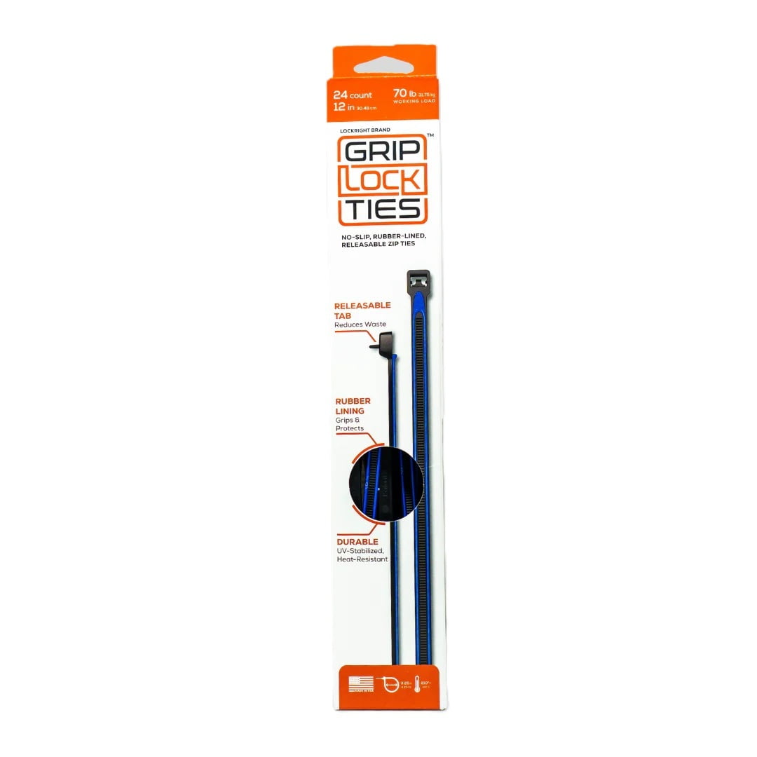 GripLockTies Zip Ties 12in Releasable Black / Blue 48pk