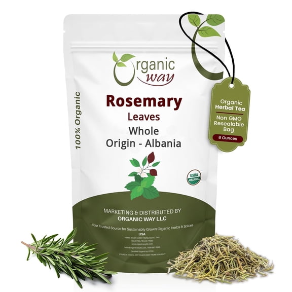 Organic Way Dried Rosemary Leaves Whole Herb - Herbal Tea & Culinary Use | European Wild-Harvest | USDA Certified - Non-GMO & Gluten Free | 100% Raw from Albania (8 Ounce)