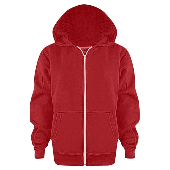 Emitonse Baby Boy Jacket Girls Zip Up Hoodie Boys Girls Zipper Sweatshirt Youth Solid Classic Hoodies Soft Full Zip Hooded Sweatshirts For Teens Kids Unisex Size 4-5 Years,Red
