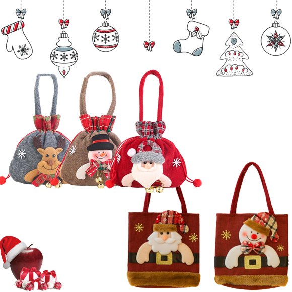 TETOU Christmas Gift Bags Deer Dolls Knitted Drawstring/Handbag Santa Snowman Storage Bag for Kids Guests Holiday Gift Bag