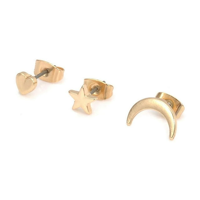 3 Pcs/Set Boucles d'Oreilles en Forme de Cœur Étoile Lune Strass pour Femmes Boucles d'Oreilles Soirée Fille Fête Soirée Bal Bagues d'Oreilles Punk Strass