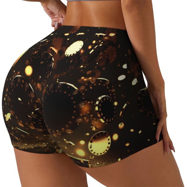 Balery Classical Golden Casino Pantalones cortos de entrenamiento estampados para mujer, sin costuras, ajustados, para gimnasio, yoga, correr, deportes, ejercicio activo, fitness.-XX-Large