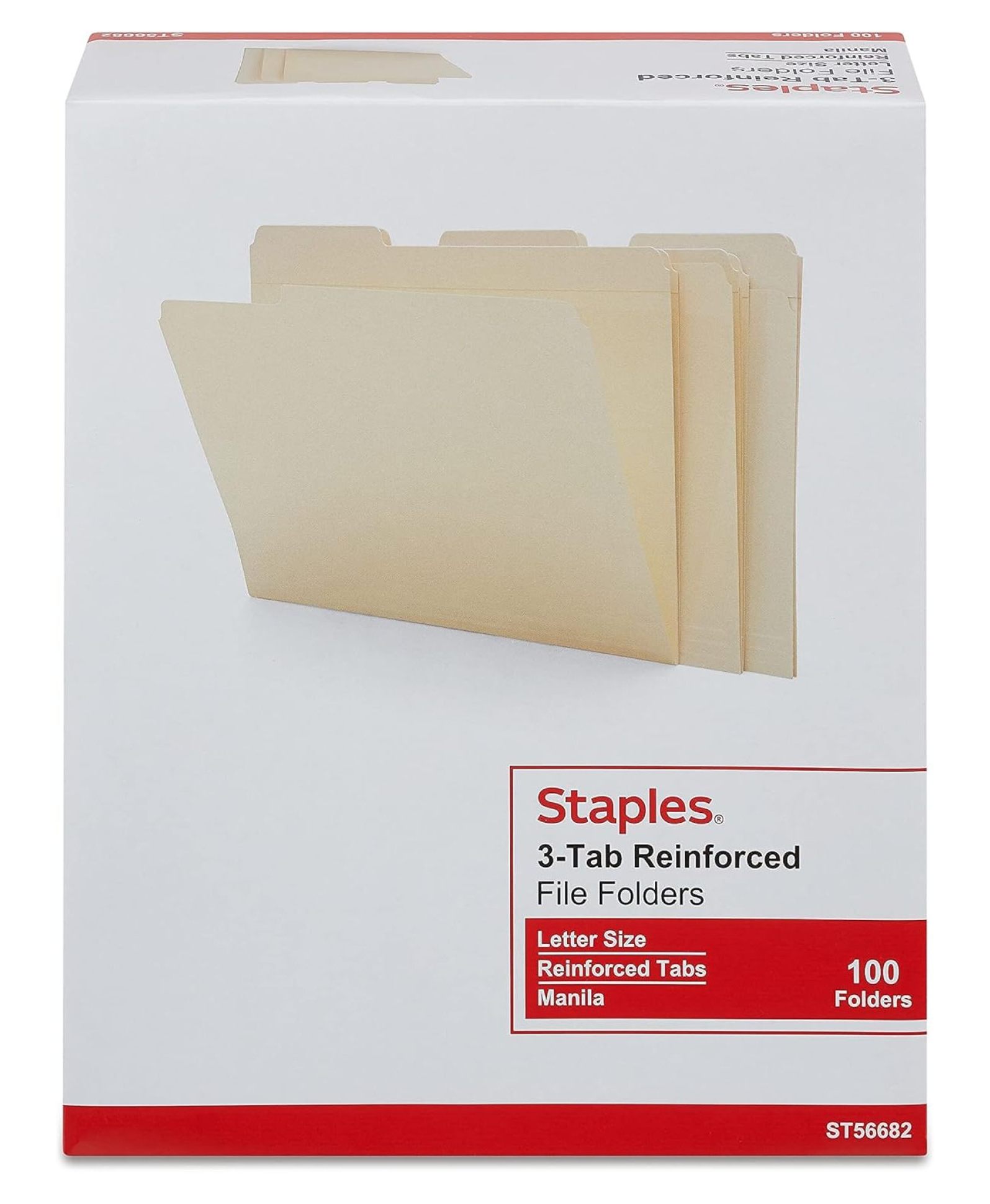 Reinforced File Folder, 1/3 Cut Tab, Letter Size, Manila, 200/Carton (ST56682-CCVS)