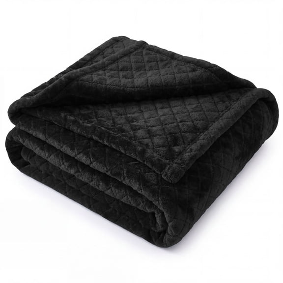 Superior Holly Grid Fluffy Fleece Blanket, Full Queen Size, Black