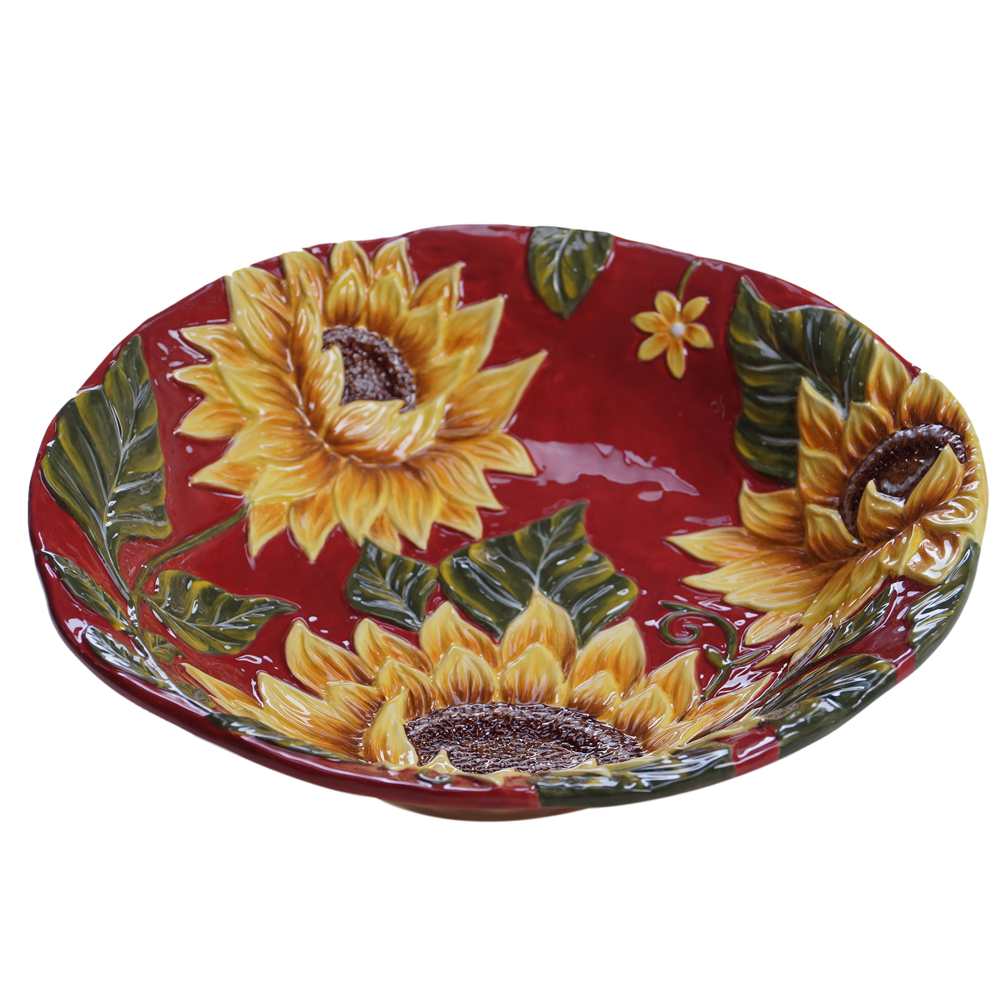 Sunset Sunflower 3-d Dessert Plates Red Yellow Floral Traditional Round Ceramic 4 Piece Set of 4 