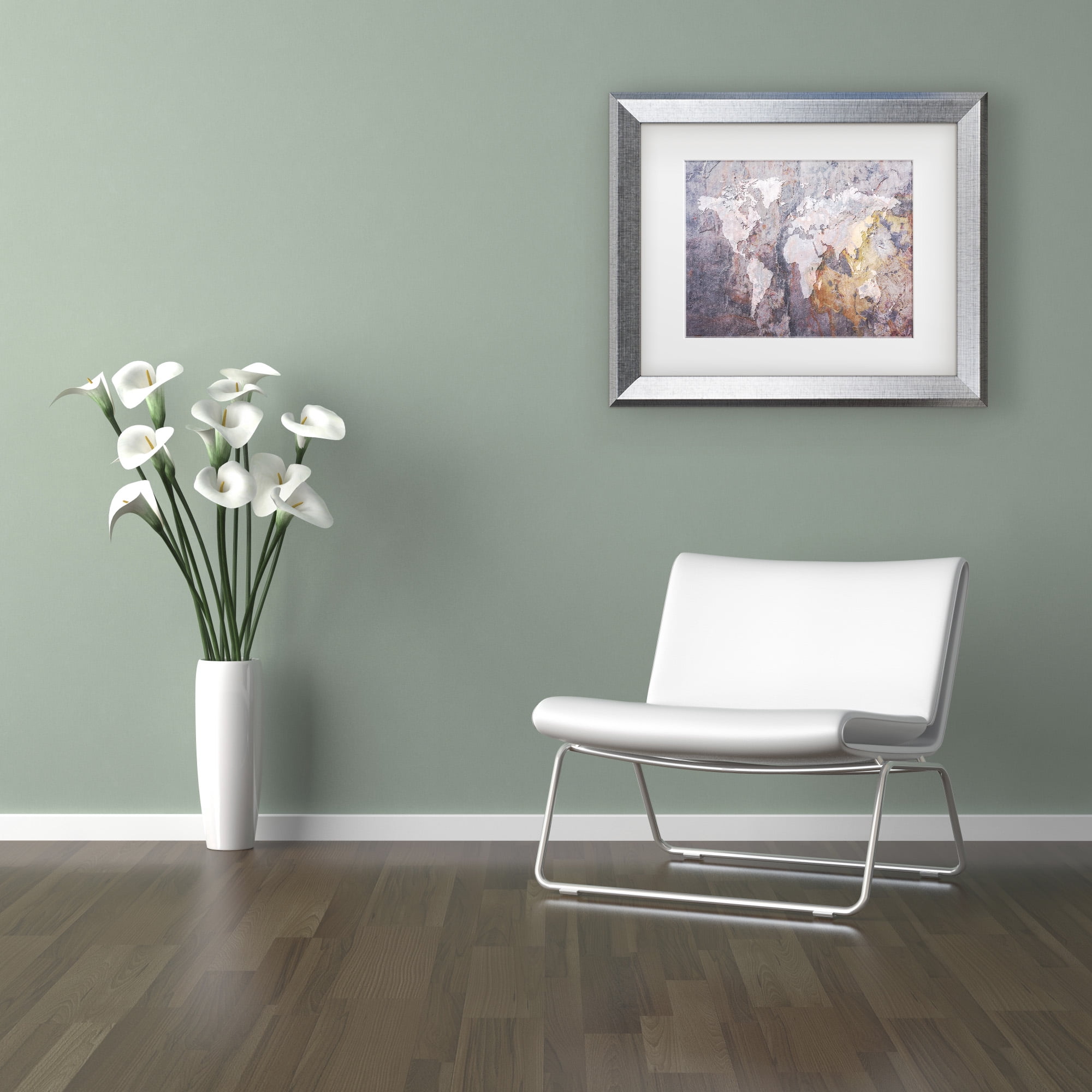 Trademark Fine Art 'World Map - Rock' Matted Framed Art by Michael Tompsett