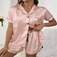 thumbnail image 2 of Pyjama en Satin Soyeux pour Femmes, Manches Courtes, Boutonné, Ensemble de Détente, Tenue de Nuit, 2 Pcs, 2 of 4