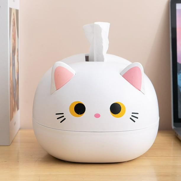 Caja de pañuelos de gato de dibujos animados, caja de almacenaje de pañuelos de papel de escritorio, contenedor de papel, decoración del hogar