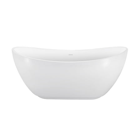 Rainlex 67" Freestanding Acrylic Soaking Bathtub, Glossy White, 90 Gal